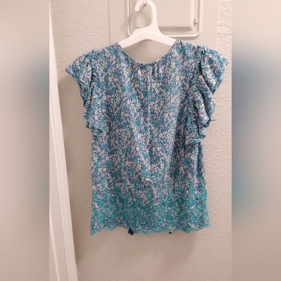 Solitaire Blue Floral Ruffle Blouse - Picture 3 of 3